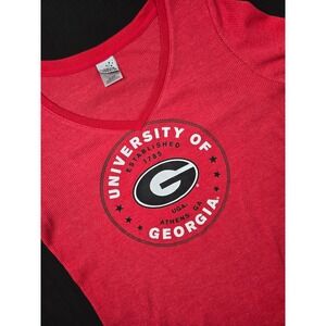 University of Georgia Bulldogs Red Waffle Knit Long Sleeve V Neck Shirt XL